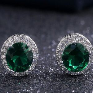 Elegant Green and Silver Cubic Stud Earrings